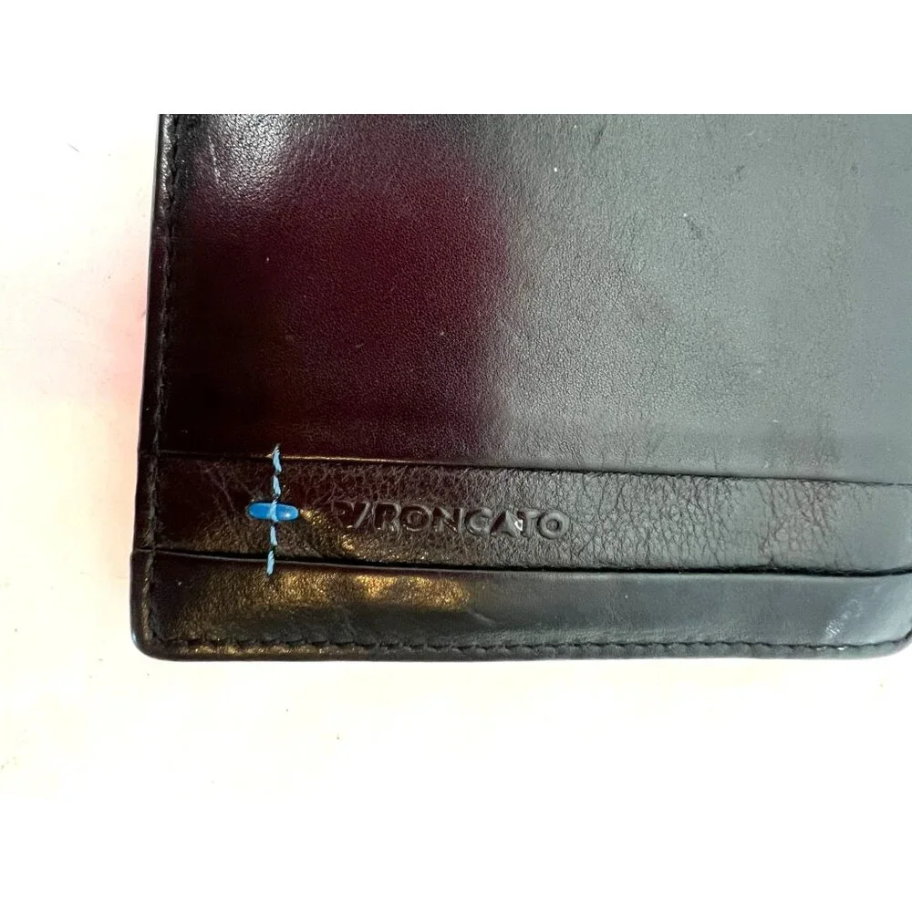 RV Roncato Black Leather Wallet 8 Card Slots Mens Slim Design